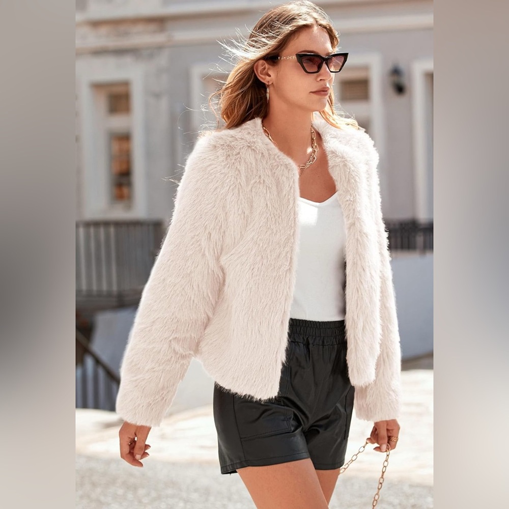 PRETTYGARDEN 2025 Winter Coats Fleece Cropped Jacket Faux Fur Pockets Shaggy